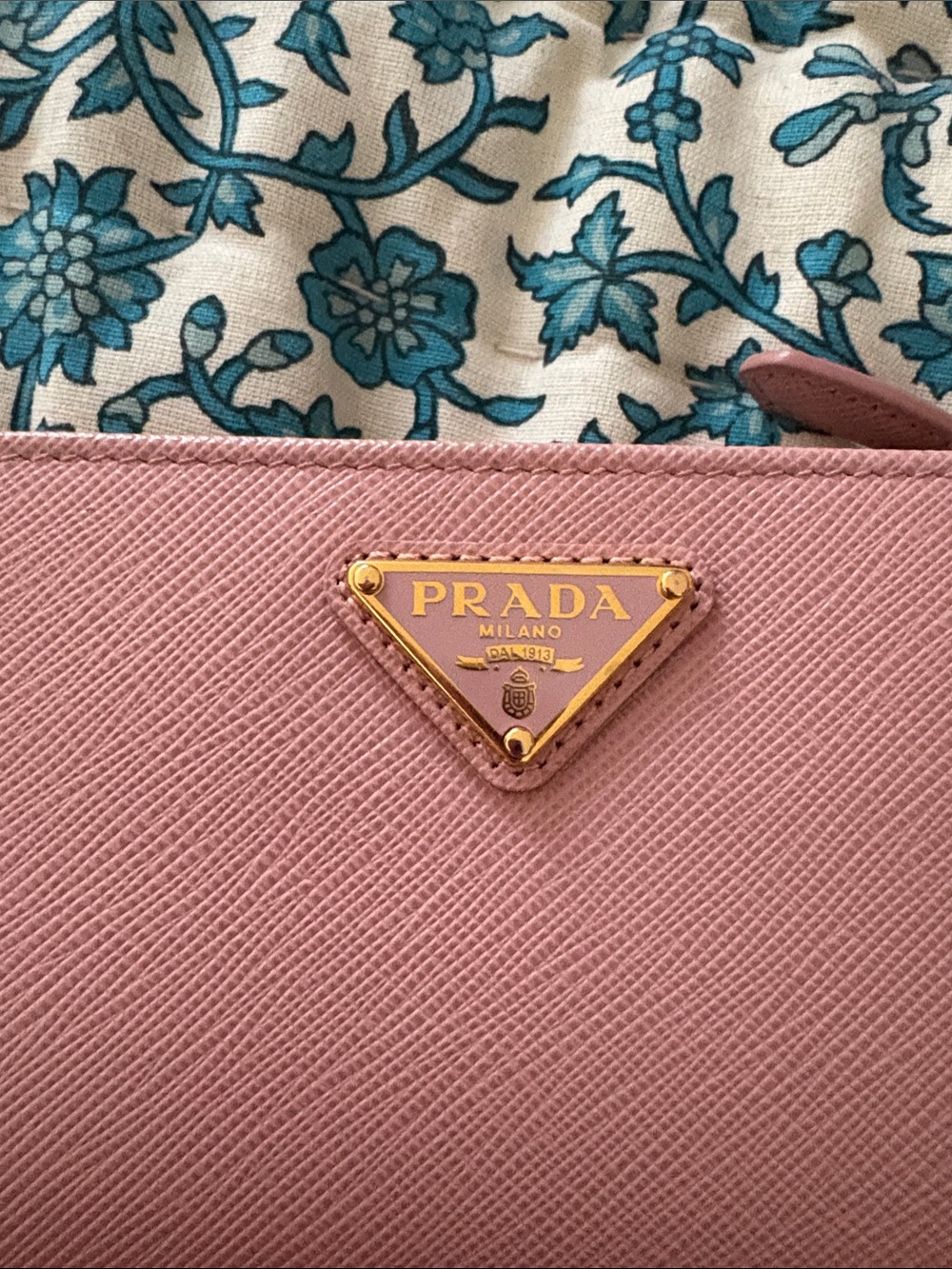 Prada Pink Saffiano Zip-Around Wallet with Gold Logo - Picture 9 of 13